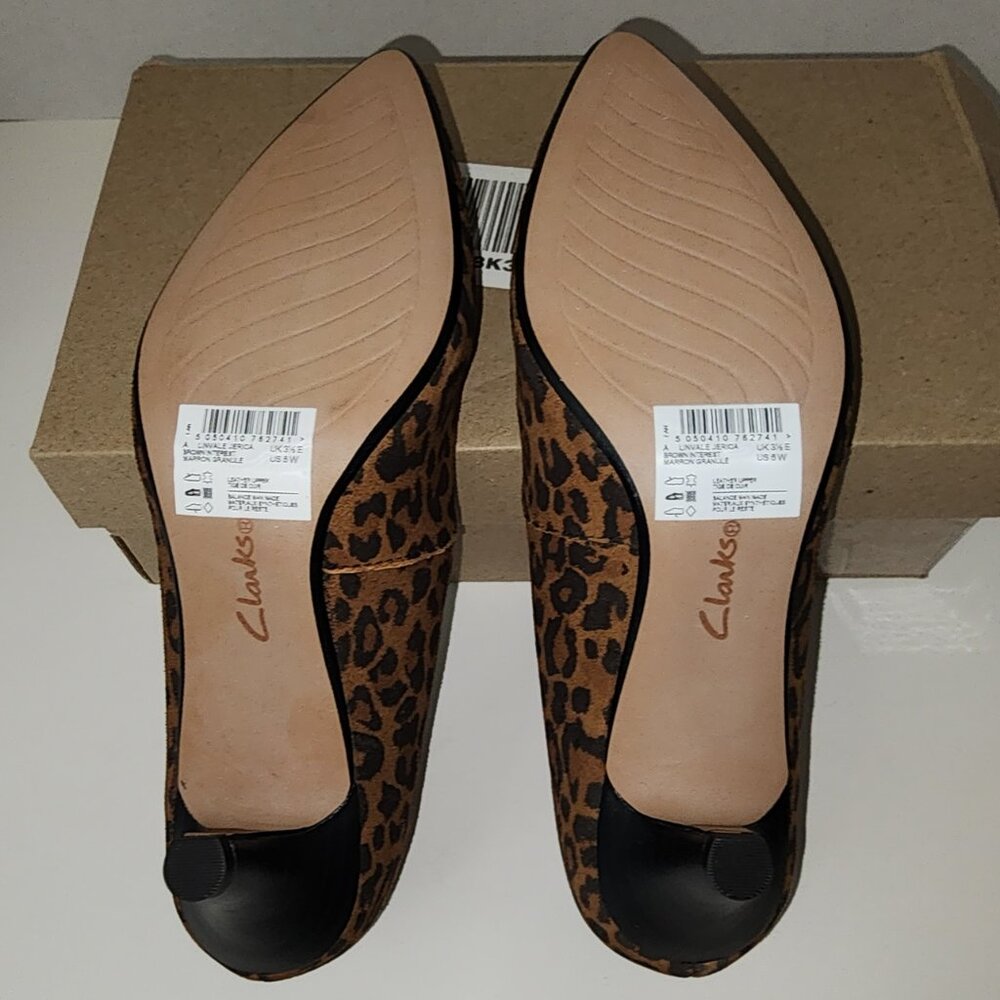 Clarks Collections 6 Wide Women's Leather Pumps Leopard Print Linvale Jerica NIB - Picture 5 of 10